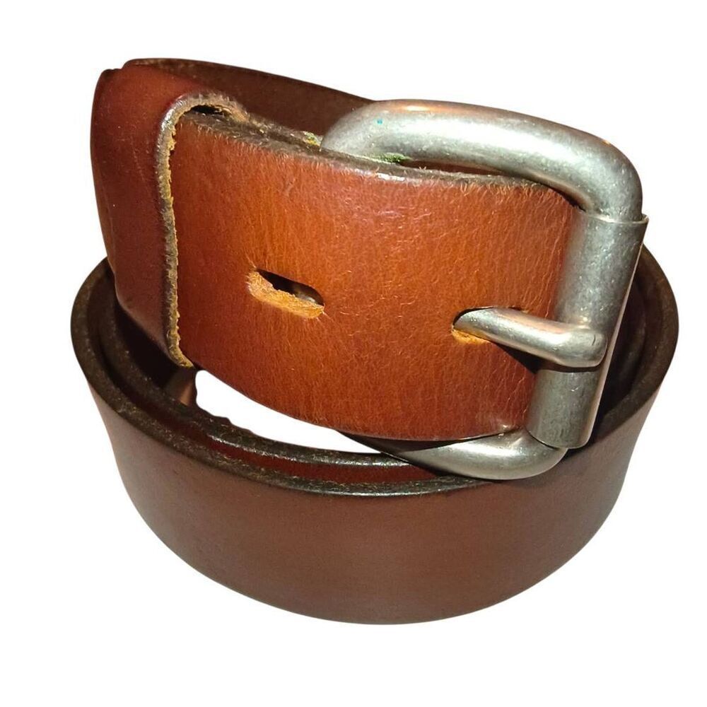 Eddie Bauer Leather Belt WPL 9647 Size 40 Brown England Silver tone hardware